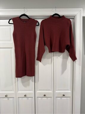 Lulu’s Toasty Time Dark Mauve Long Sleeve Two-Piece Sweater Dress